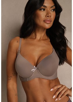 Beżowy Gładki Biustonosz o Klasycznym Fasonie Zdobiony Kokardką Caloris ze sklepu renee.pl w kategorii Biustonosze - zdjęcie 188025361