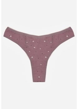 Fioletowe Majtki Strongi z Drobnym Nadrukiem z Bawełną Clymeine ze sklepu renee.pl w kategorii Majtki damskie - zdjęcie 188025390