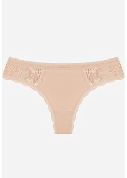 Beżowe Majtki Stringi Ozdobione Koronką z Bawełną Meniliphis ze sklepu renee.pl w kategorii Majtki damskie - zdjęcie 188025403