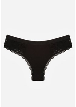 Czarne Majtki Stringi Ozdobione Koronką z Bawełną Meniliphis ze sklepu renee.pl w kategorii Majtki damskie - zdjęcie 188025424