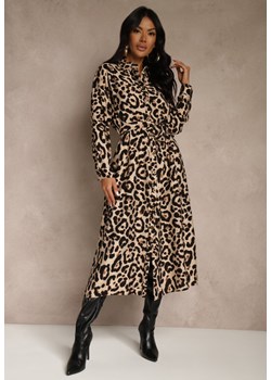 Panterkowa Panterkowa Sukienka z Wiskozą o Koszulowym Kroju z Wiązaniem Saros ze sklepu renee.pl w kategorii Sukienki - zdjęcie 188025511
