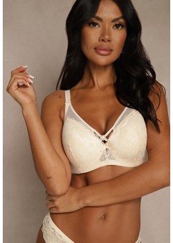 Jasnobeżowy Biustonosz z Koronki z Sercem z Cyrkonii Adrievianna ze sklepu renee.pl w kategorii Biustonosze - zdjęcie 188025621