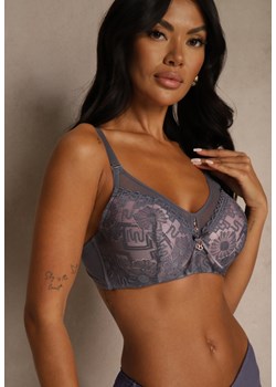 Szaro-Różowy Koronkowy Biustonosz Ozdobiony Przezroczystą Wstawką Acalinai ze sklepu renee.pl w kategorii Biustonosze - zdjęcie 188025692