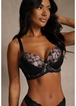 Czarno-Różowy Biustonosz z Koronką i Cyrkoniami Himelodia ze sklepu renee.pl w kategorii Biustonosze - zdjęcie 188025722