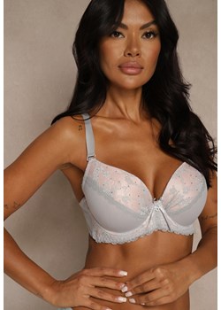 Szaro-Różowy Biustonosz z Koronką i Cyrkoniami Himelodia ze sklepu renee.pl w kategorii Biustonosze - zdjęcie 188025753