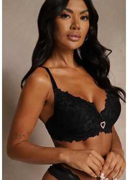 Czarny Koronkowy Biustonosz Ozdobiony Cyrkoniowym Sercem Bothilei ze sklepu renee.pl w kategorii Biustonosze - zdjęcie 188025761