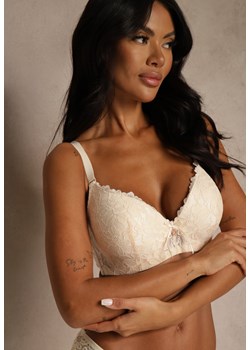 Beżowy Biustonosz Ozdobiony Koronką i Kokardką Aqiany ze sklepu renee.pl w kategorii Biustonosze - zdjęcie 188025902