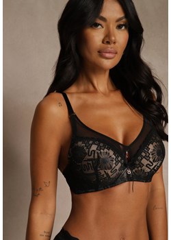 Czarno-Beżowy Biustonosz Ozdobiony Transparentnymi Wstawkami i Koronką Brannor ze sklepu renee.pl w kategorii Biustonosze - zdjęcie 188025933