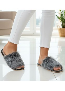 Dziecięce domowe klapki z futerkiem Szare /F10-1 6050 S182/ ze sklepu Pantofelek24.pl w kategorii Kapcie dziecięce - zdjęcie 188027183