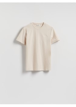 Reserved - Strukturalny t-shirt slim - kremowy ze sklepu Reserved w kategorii T-shirty męskie - zdjęcie 188028681