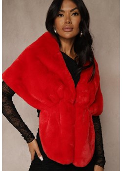 Czerwone Ponczo z Ozdobnym Futerkiem Cralinne ze sklepu renee.pl w kategorii Poncza - zdjęcie 188031034
