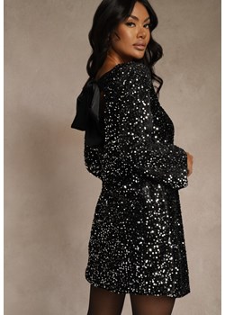 Srebrna Sukienka z Odkrytymi Plecami z Kokardą Zdobiona Cekinami Carilyera ze sklepu renee.pl w kategorii Sukienki - zdjęcie 188031044