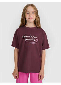 Dziewczęcy t-shirt z nadrukiem 4F 4FJRAW25TTSHF3188 - fioletowy ze sklepu Sportstylestory.com w kategorii Bluzki dziewczęce - zdjęcie 188031672