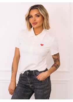 BLUZKA POLO Z SERDUSZKIEM- BIAŁA ze sklepu olika.com.pl w kategorii Bluzki damskie - zdjęcie 188032391