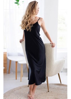 Długa koszula nocna z matowej satyny 3602 Dark Angel, Kolor czarny, Rozmiar S, KLEO ze sklepu Intymna w kategorii Koszule nocne - zdjęcie 188034220