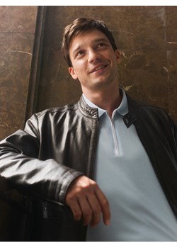 Reserved - Skórzana kurtka ze stójką - ciemnobrązowy ze sklepu Reserved w kategorii Kurtki męskie - zdjęcie 188035843