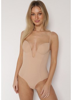 Beżowe Bieliźniane Body Modelujące z Wyciętym Dekoltem Theloria ze sklepu born2be.pl w kategorii Body damskie - zdjęcie 188036550