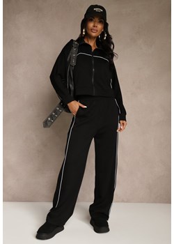 Czarny Komplet Dresowy w Stylu Retro Spodnie Wide Leg i Bluza ze Stójką Sewelia ze sklepu renee.pl w kategorii Komplety i garnitury damskie - zdjęcie 188036574