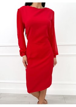 Czerwona Sukienka Plus Size z Siateczką na Rękawach ze sklepu ModnaKiecka.pl w kategorii Sukienki - zdjęcie 188037592