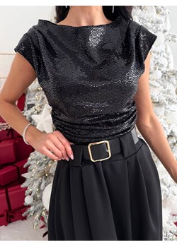 Czarna Cekinowa Bluzeczka ze sklepu ModnaKiecka.pl w kategorii Bluzki damskie - zdjęcie 188037604