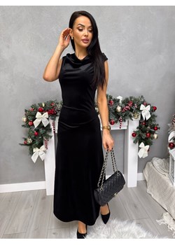 Czarna Welurowa Sukienka Maxi z Lejącym Dekoltem ze sklepu ModnaKiecka.pl w kategorii Sukienki - zdjęcie 188037640