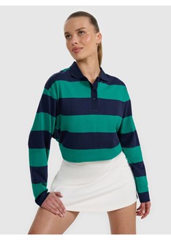 Damski longsleeve w paski 4F 4FRAW25TLONF604 - zielony ze sklepu Sportstylestory.com w kategorii Bluzki damskie - zdjęcie 188037882