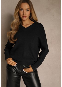 Czarny Sweter z Dodatkiem Kaszmiru i Trójkątnym Dekoltem Silefera ze sklepu renee.pl w kategorii Swetry damskie - zdjęcie 188038242