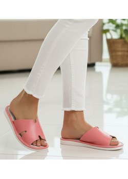 Skórzane domowe klapki kapcie pomarańczowe /E8-1 14237 S194/ ze sklepu Pantofelek24.pl w kategorii Klapki damskie - zdjęcie 188038433