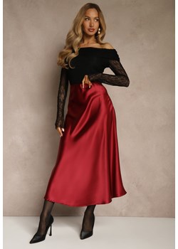 Bordowa Satynowa Midi Spódnica Rozkloszowana z Gumką w Pasie i Suwakiem Leose ze sklepu renee.pl w kategorii Spódnice - zdjęcie 188039584