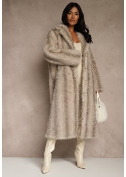 Jasnobeżowy Płaszcz Futerko o Jednorzędowym Fasonie Cataris ze sklepu renee.pl w kategorii Płaszcze damskie - zdjęcie 188039603