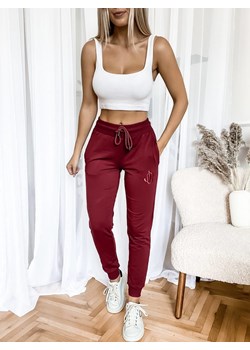 SPODNIE DRESOWE Z OZDOBNĄ NASZYWKĄ- BORDOWE ze sklepu olika.com.pl w kategorii Spodnie damskie - zdjęcie 188042283