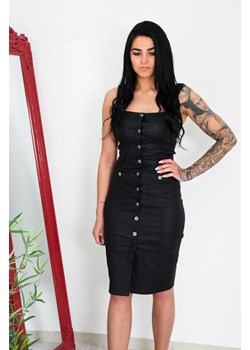 CZARNA SUKIENKA OGRODNICZKA Z IMITACJI SKÓRY ze sklepu olika.com.pl w kategorii Sukienki - zdjęcie 188042333