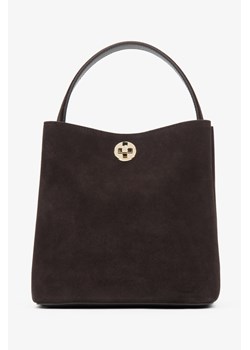 Estro: Ciemnobrązowa torebka damska do ręki z weluru naturalnego ze sklepu Estro w kategorii Kuferki - zdjęcie 188042672