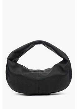 Estro: Elastyczna czarna torebka damska typu półksiężyc ze skóry naturalnej ze sklepu Estro w kategorii Torebki hobo - zdjęcie 188042714