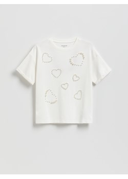 Reserved - T-shirt z perełkami - złamana biel ze sklepu Reserved w kategorii Bluzki dziewczęce - zdjęcie 188042874