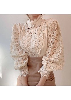 Damska ozdobna koronkowa koszula - Beżowy S ze sklepu Intimica.pl w kategorii Koszule damskie - zdjęcie 188047090