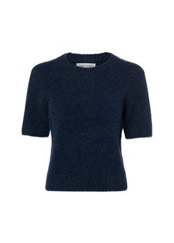 Samsøe Samsøe Damski sweter z krótkim rękawem wykonany z wełny alpaki - Sajeanne Kobiety granatowy jednolity ze sklepu vangraaf w kategorii Swetry damskie - zdjęcie 188049744