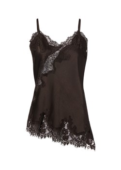 Neo Noir Damski satynowy top z koronką - Viole Kobiety Satyna czekoladowy jednolity ze sklepu vangraaf w kategorii Bluzki damskie - zdjęcie 188049771