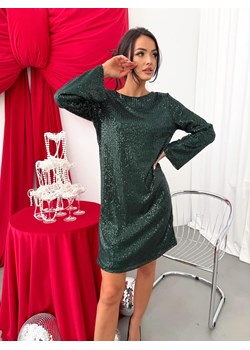 Ciemnozielona Cekinowa Sukienka z Kokardą ze sklepu ModnaKiecka.pl w kategorii Sukienki - zdjęcie 188052530