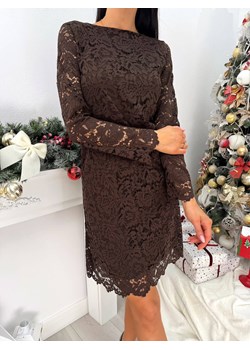 Czekoladowa Koronkowa Sukienka z Ozdobną Kokardą ze sklepu ModnaKiecka.pl w kategorii Sukienki - zdjęcie 188052643