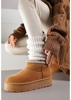 Brązowe Śniegowce na Platformie z Haftem przy Cholewce Sewnera ze sklepu renee.pl w kategorii Śniegowce damskie - zdjęcie 188052753