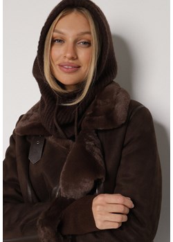 Brązowa Czapka Kominiarka z Wełną o Kroju Kaptura z Kominem Linezra ze sklepu born2be.pl w kategorii Czapki z daszkiem męskie - zdjęcie 188052774