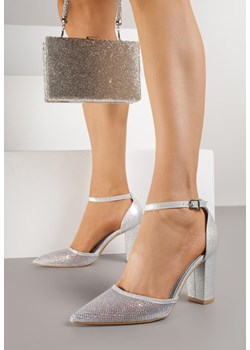 Srebrne Czółenka na Słupku z Cyrkoniami i Brokatem Myriani ze sklepu renee.pl w kategorii Czółenka - zdjęcie 188053021