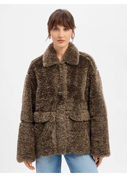 EDITED Damska kurtka ze sztucznego futra - Amia Kobiety błotnisty jednolity ze sklepu vangraaf w kategorii Kurtki damskie - zdjęcie 188055631