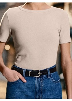 Sinsay - Bawełniana koszulka basic - beżowy ze sklepu Sinsay w kategorii Bluzki damskie - zdjęcie 188057942