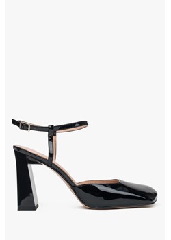 Estro: Czarne sandałki damskie na słupku z lakierowanej skóry naturalnej ze sklepu Estro w kategorii Sandały damskie - zdjęcie 188060603