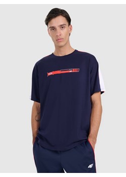 Męski t-shirt oversize z nadrukiem 4F 4FRAW25TTSHM3227 - granatowy ze sklepu Sportstylestory.com w kategorii T-shirty męskie - zdjęcie 188061463