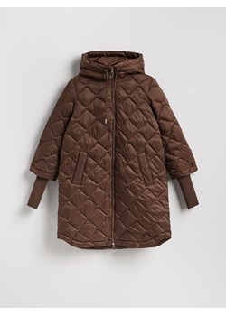 Reserved - Długa kurtka z kapturem - ciemnobrązowy ze sklepu Reserved w kategorii Kurtki damskie - zdjęcie 188063291