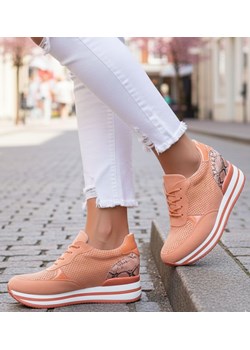 Pomarańczowe trampki na koturnie /D2-3 12393 S394/ ze sklepu Pantofelek24.pl w kategorii Trampki damskie - zdjęcie 188065312