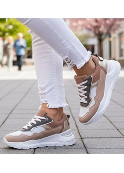 Wiązane sportowe buty damskie beżowe /D6-3 13924 T292/ ze sklepu Pantofelek24.pl w kategorii Buty sportowe damskie - zdjęcie 188066112